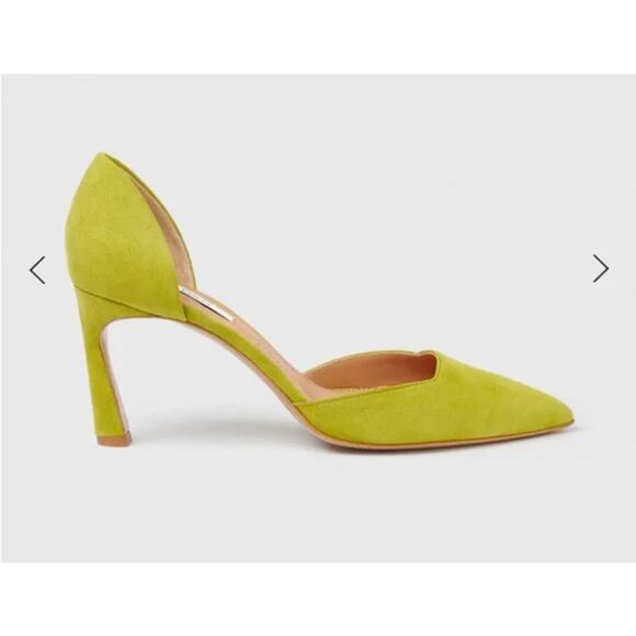 The Fold London Treviso Suede Heels D'Orsay Chartreuse Green Pointed Toe 39 8.5 - Picture 1 of 8